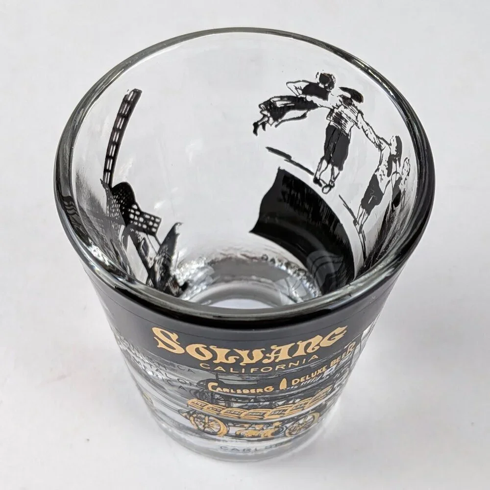 Vintage Solvang, California Gold/Black Shot Glass